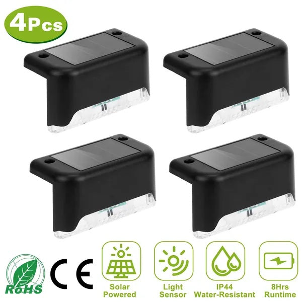 Smart Solar LED Step Lights Waterproof Auto Dusk Outdoor 4 Pack