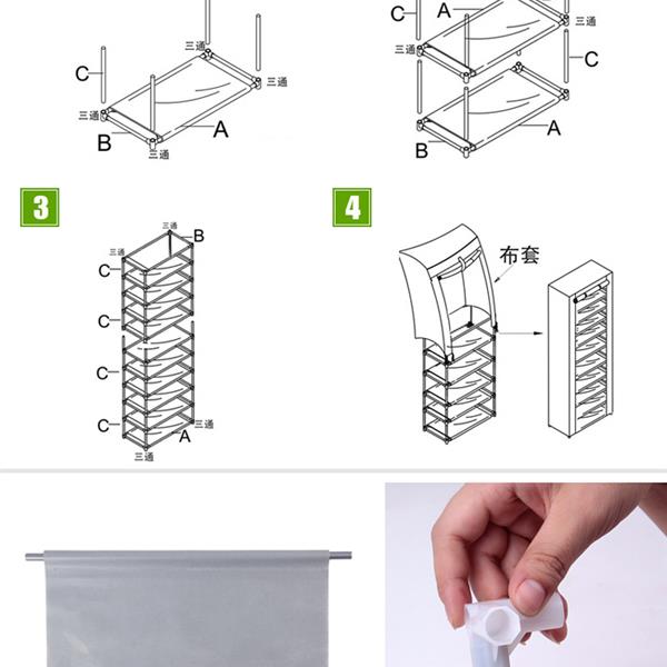 Space Saving 10-Tier Fabric Shoe Cabinet 9 Grid Organizer