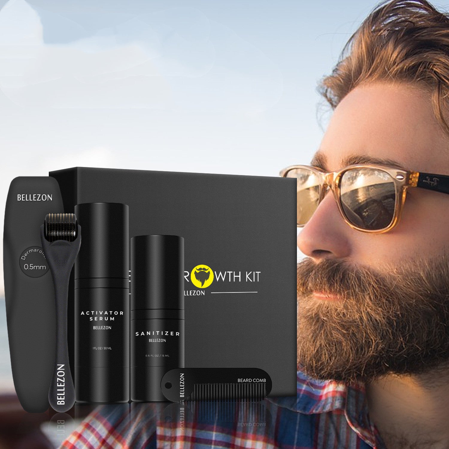 Beard Growth Kit with Serum, Derma Roller & Styling Comb