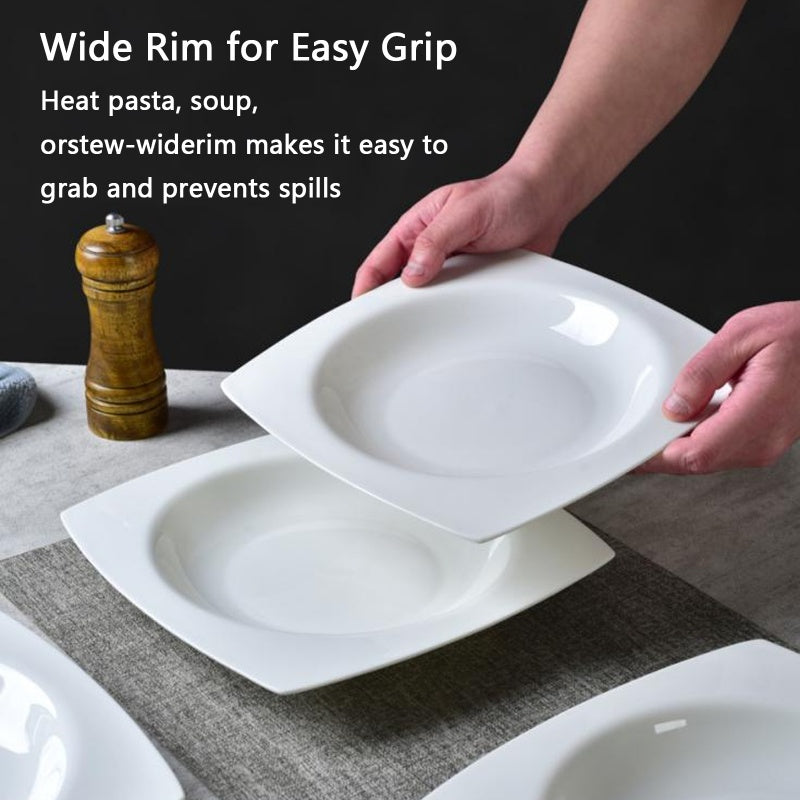6-Piece White Bone China Square Soup Plates