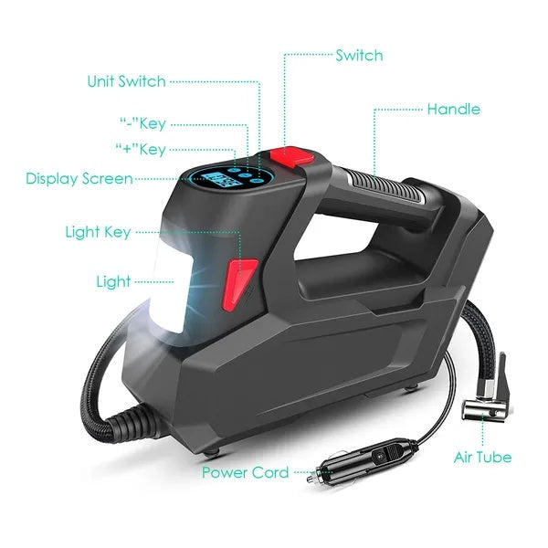 Portable 120PSI Tire Inflator 12V Air Compressor with Digital Display