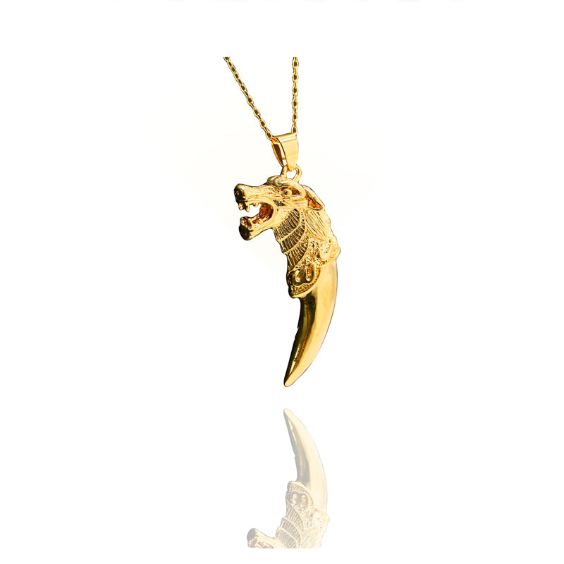 Bold Viking Wolf Necklace 24K Gold Gothic Tribal Pendant