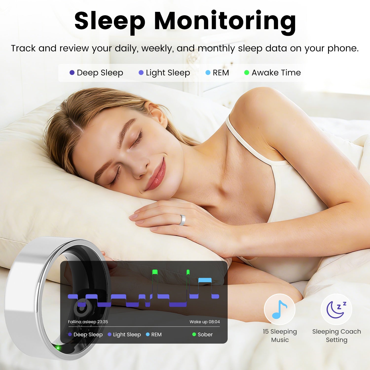 Smart Ring Health Tracker with Sleep, HRV & 7-Day Battery for iOS Android