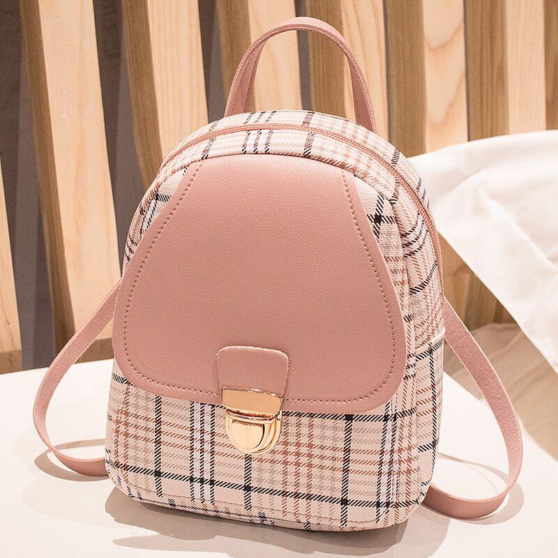 Ladies Check Lock Small Backpack One Shoulder Crossbody Handbag Coin Purse