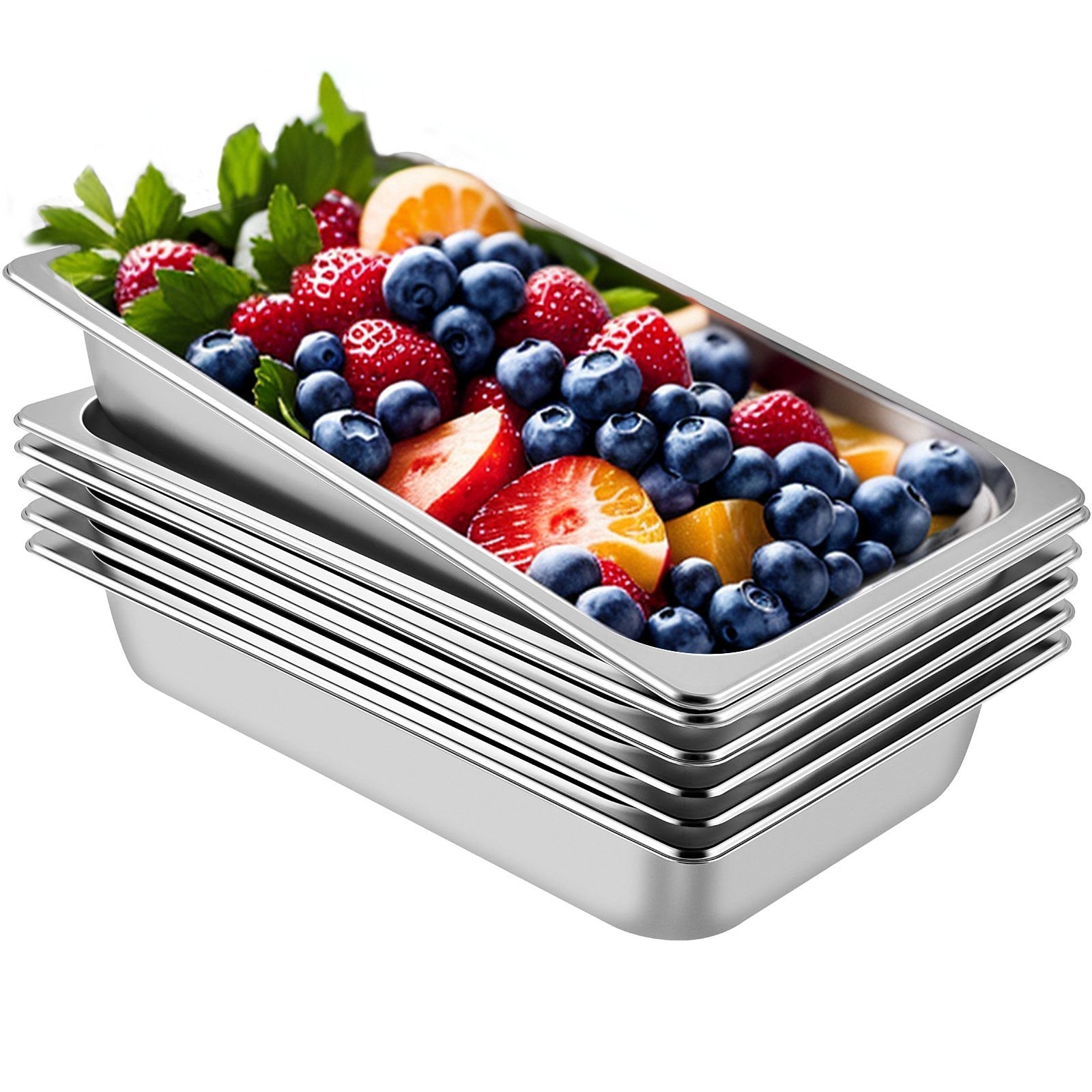 6-Pack Stainless Steel Steam Table Pans Full Size Deep 13L