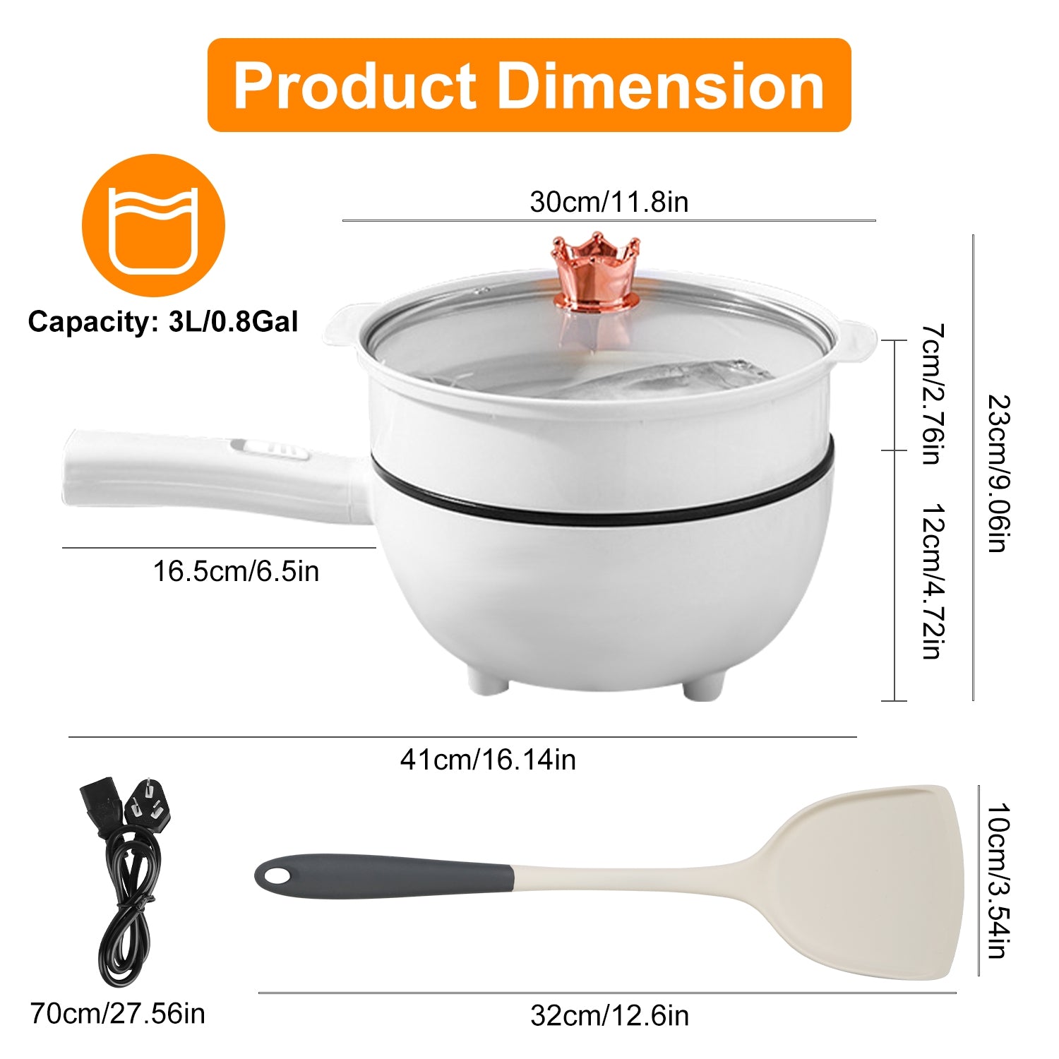 3L Electric Hot Pot with Steamer and Non Stick Coating