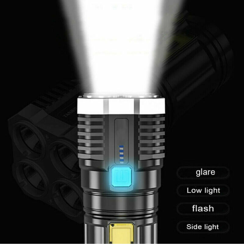 Tactical LED Flashlight USB Rechargeable Super Bright Torch