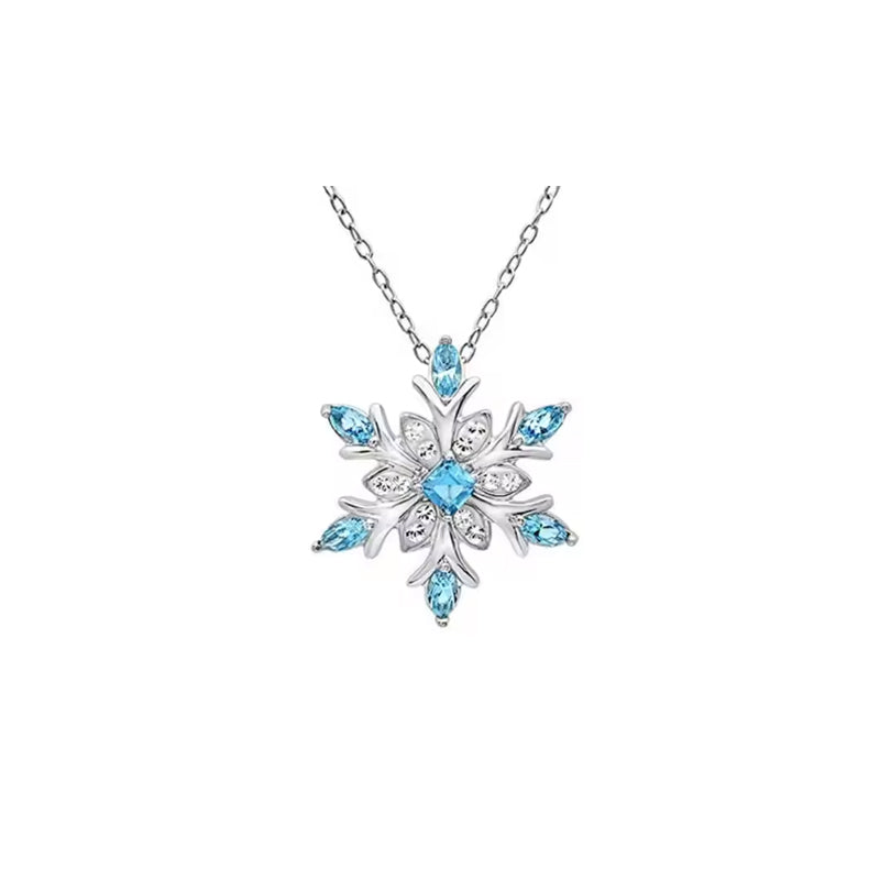 Elegant Snowflake Pendant Necklace Sterling Silver Crystal