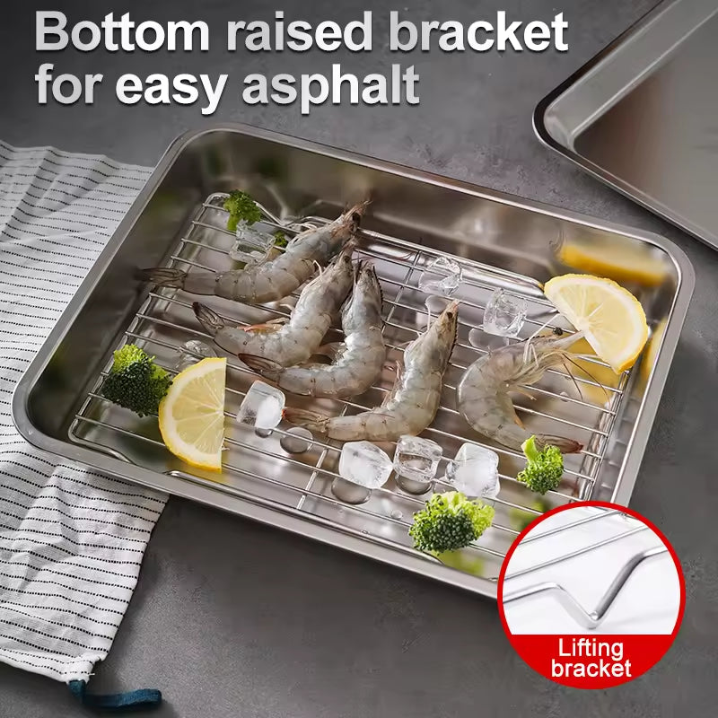 304 Stainless Steel Mesh Oven Tray Rack Baking Roasting Pan Set