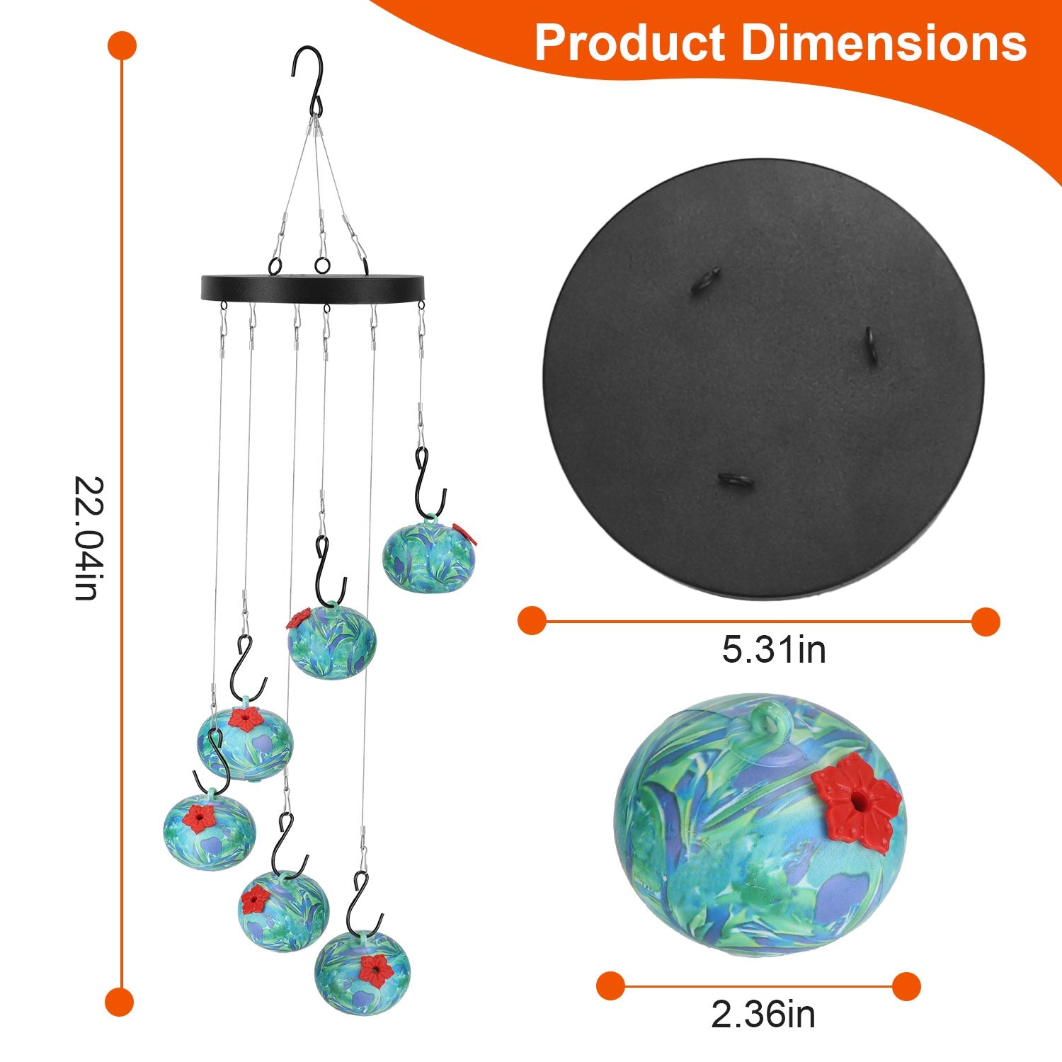 Hummingbird Feeder Wind Chimes Hanging Outdoor Garden Decor