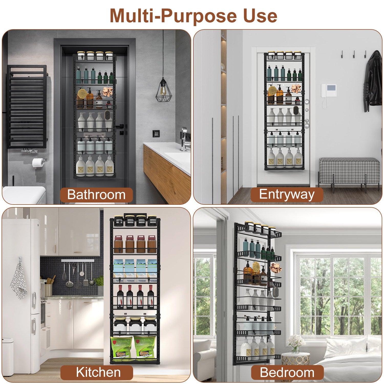 Over Door Pantry Organizer 6 Tier Carbon Steel Storage Rack