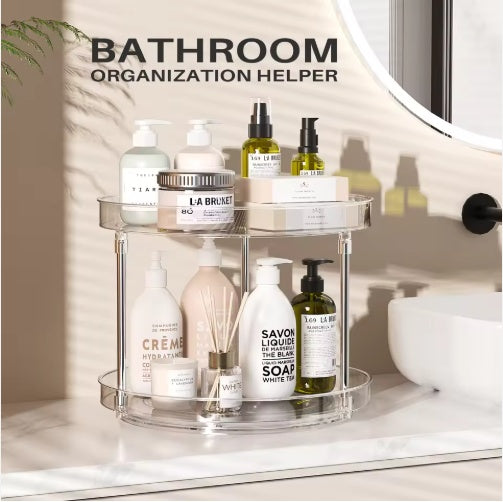 2 Pack Double Layer Rotating Spice Rack Turntable Organizer Set