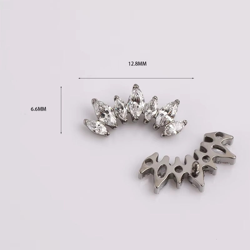Premium Titanium CZ Fan Earrings – Geometric Labret Jewelry