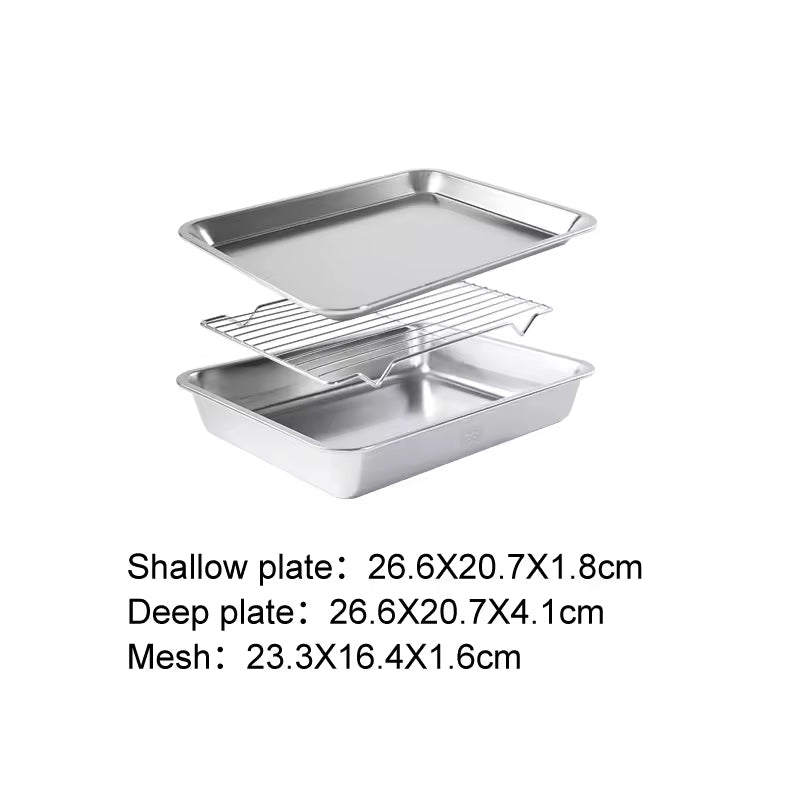 304 Stainless Steel Mesh Oven Tray Rack Baking Roasting Pan Set