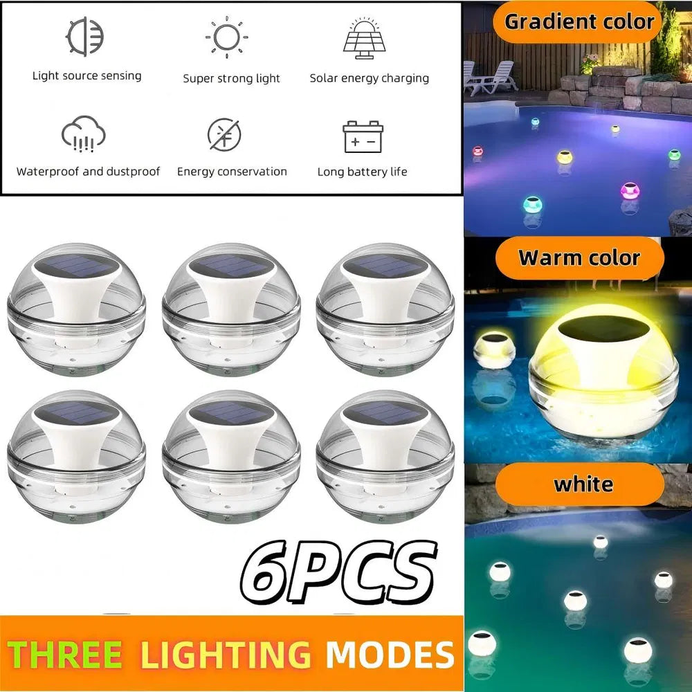 Solar Floating Pool Lights – 6PCS Waterproof Color LED Globes
