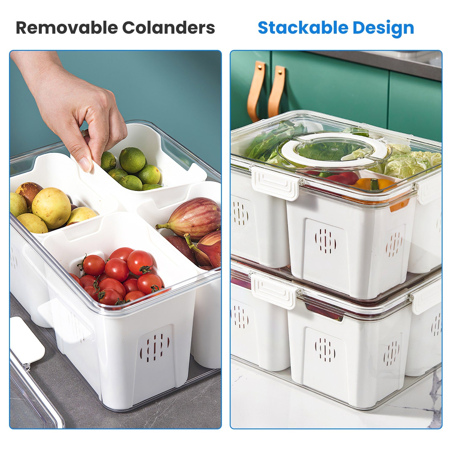 2-Pack Airtight Fruit and Vegetable Storage Containers