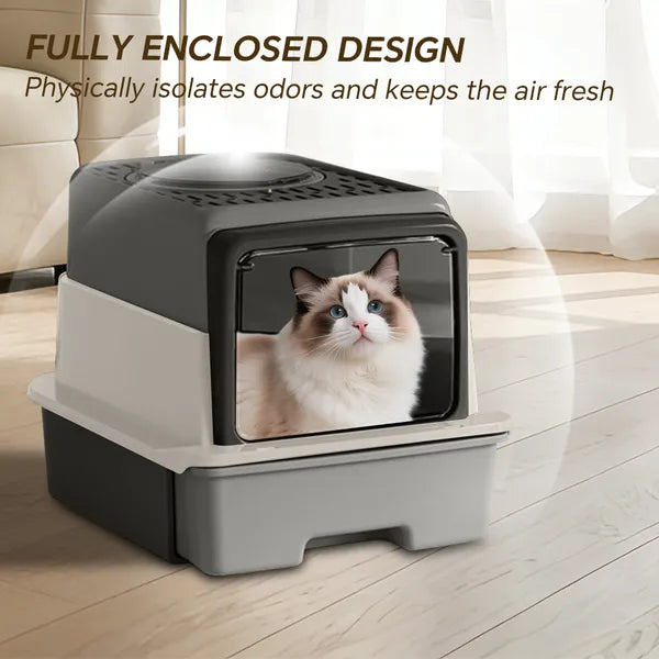 Large Enclosed Cat Litter Box with Drawer & Top Entry – Odor Control Cat Toilet