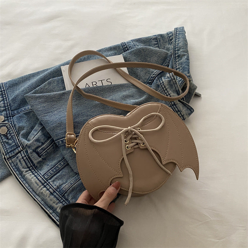 Heart Shape Crossbody Bag with Bat Wing Strap Unique Shoulder Style