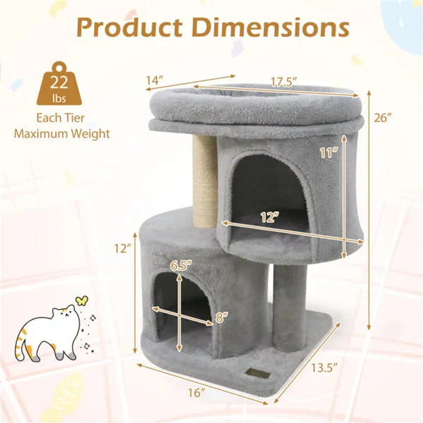 Compact Multi Level Cat Tree with Condos and Sisal Scratching Posts
