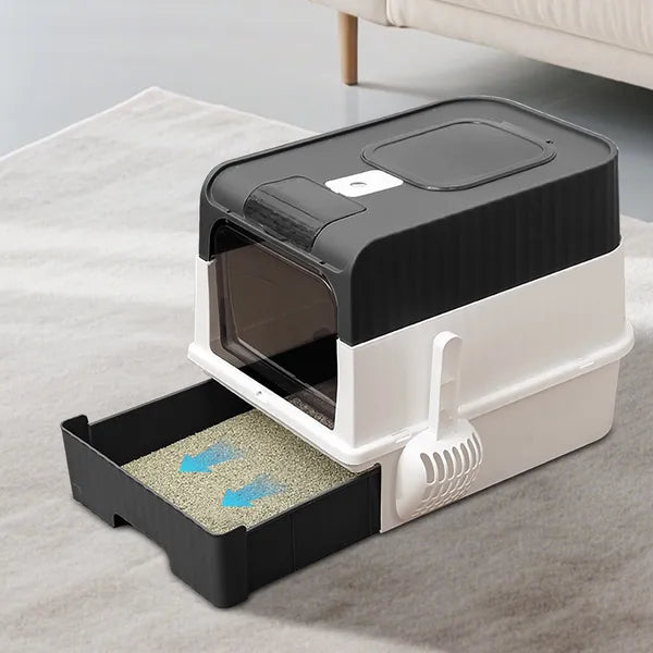 Fully Enclosed Magic Cube Cat Litter Box – Top & Front Entry with Pull-Out Drawer