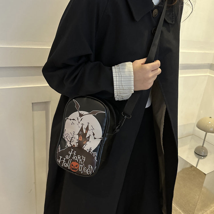 Halloween Graffiti Crossbody Phone Bag Pumpkin Ghost Bat Cartoon Mini Bag