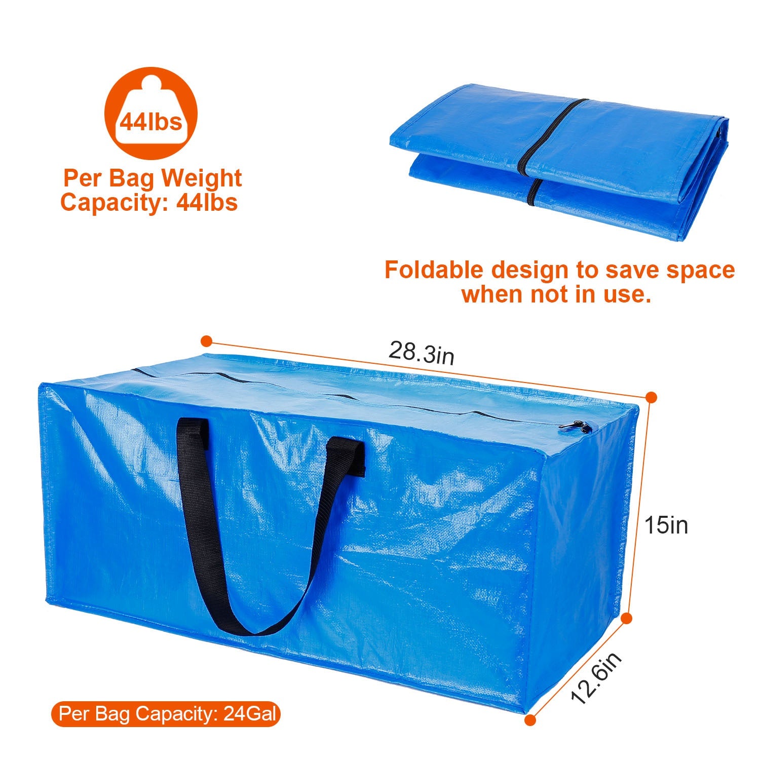 4Pcs Heavy Duty Moving Bags Reusable Storage Totes with Zipper