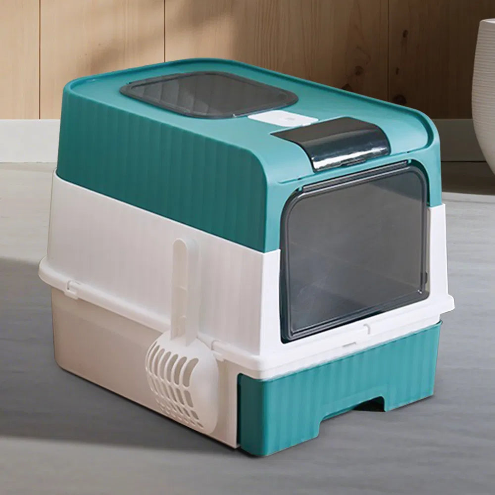 Fully Enclosed Magic Cube Cat Litter Box – Top & Front Entry with Pull-Out Drawer