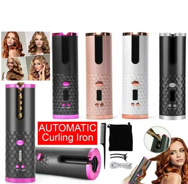 Cordless Auto Hair Curler LCD – Professional Rotating Curling Iron