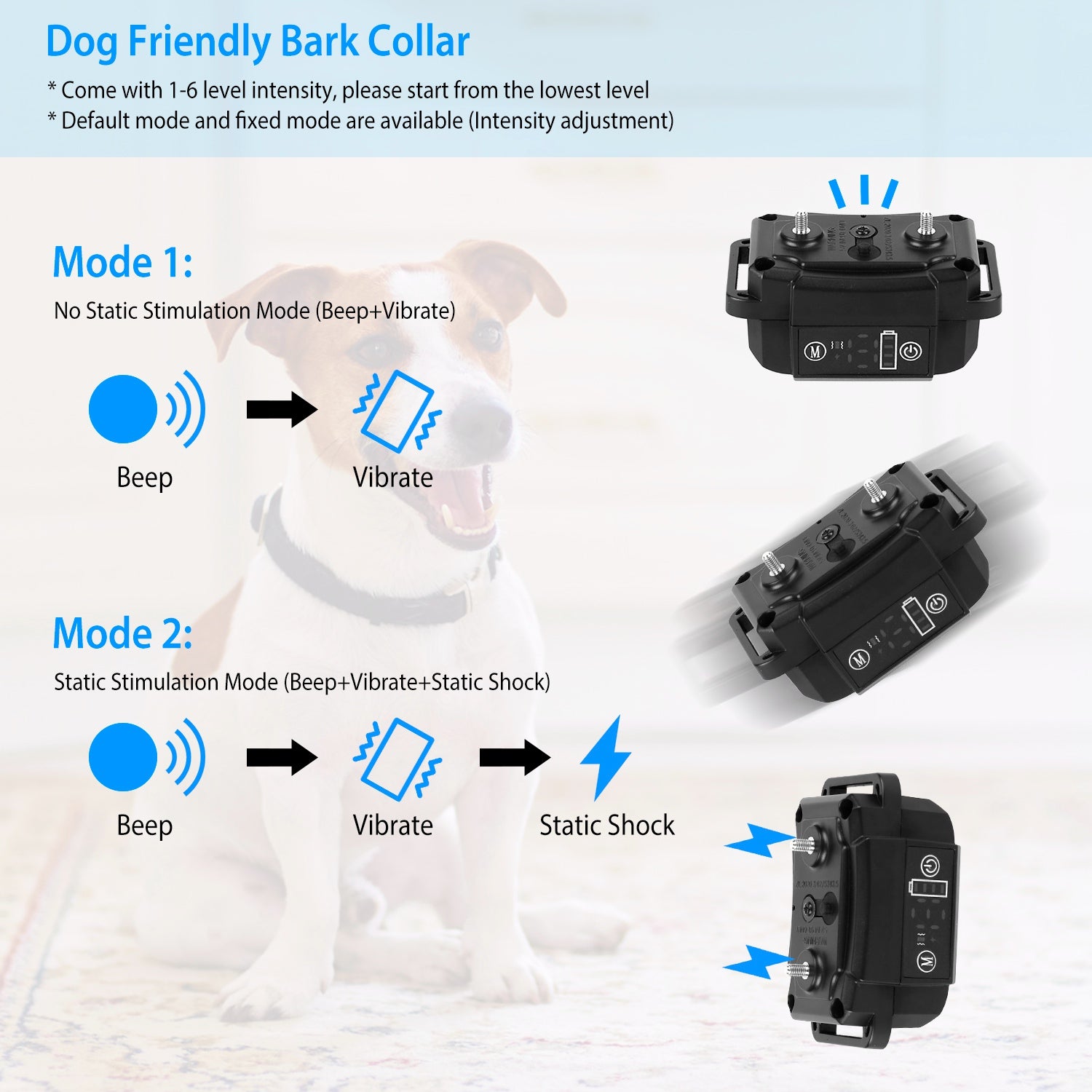 Rechargeable Dog Bark Collar with Waterproof Beep & Vibration Modes
