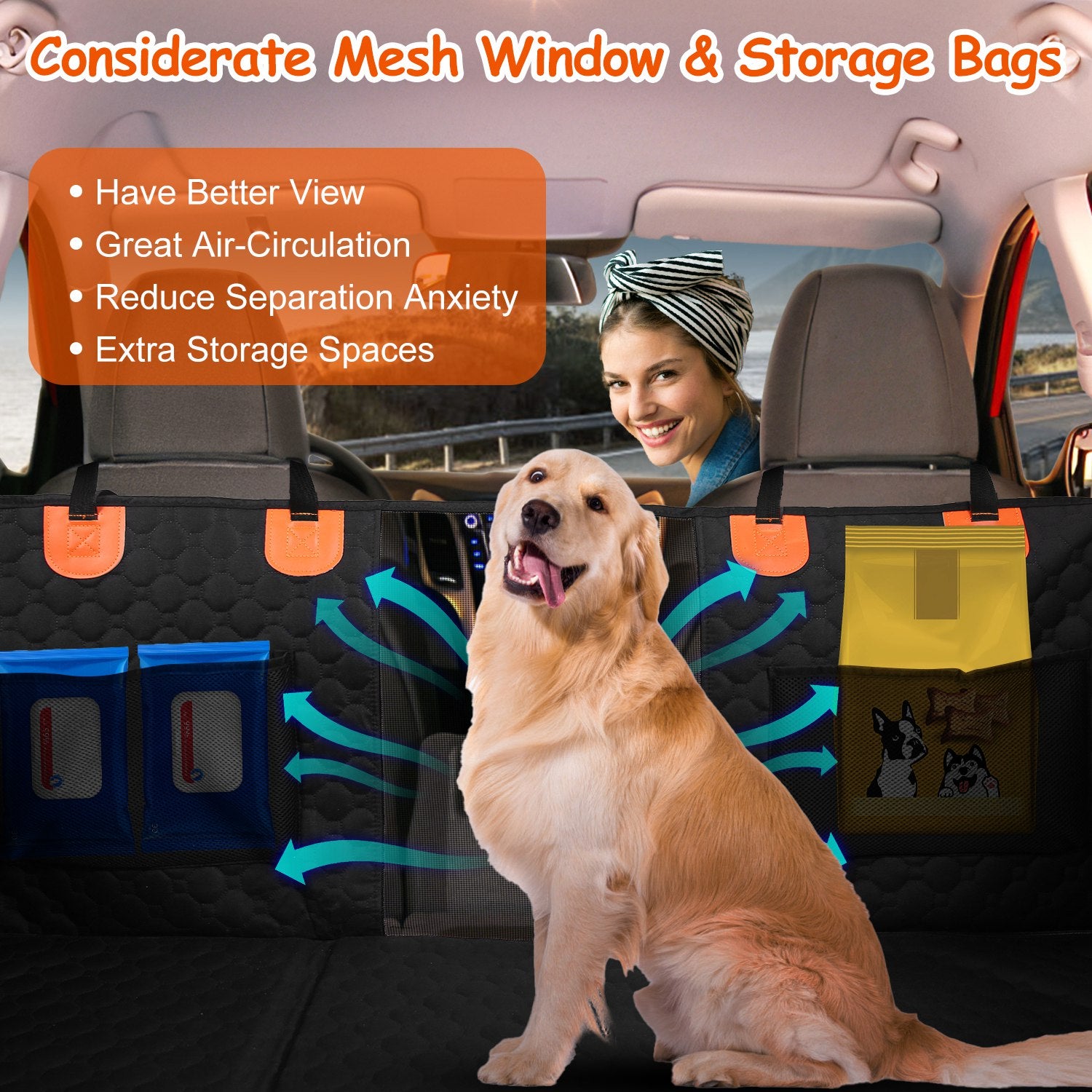 Dog Car Back Seat Cover with Mesh Window and Waterproof Protection