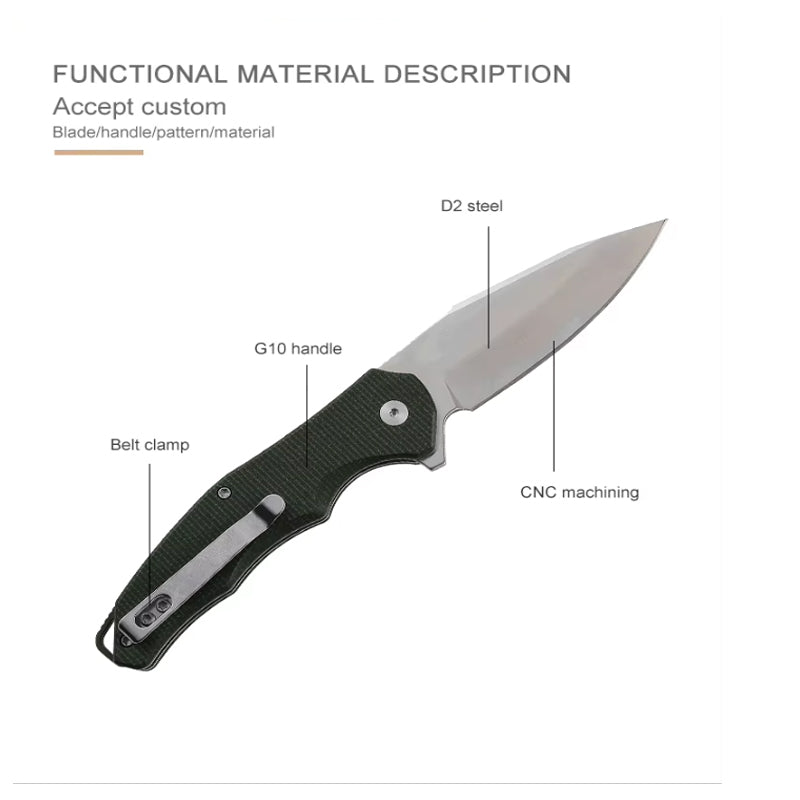 Premium Folding Pocket Knife with G10 Handle and Stainless Steel Blade