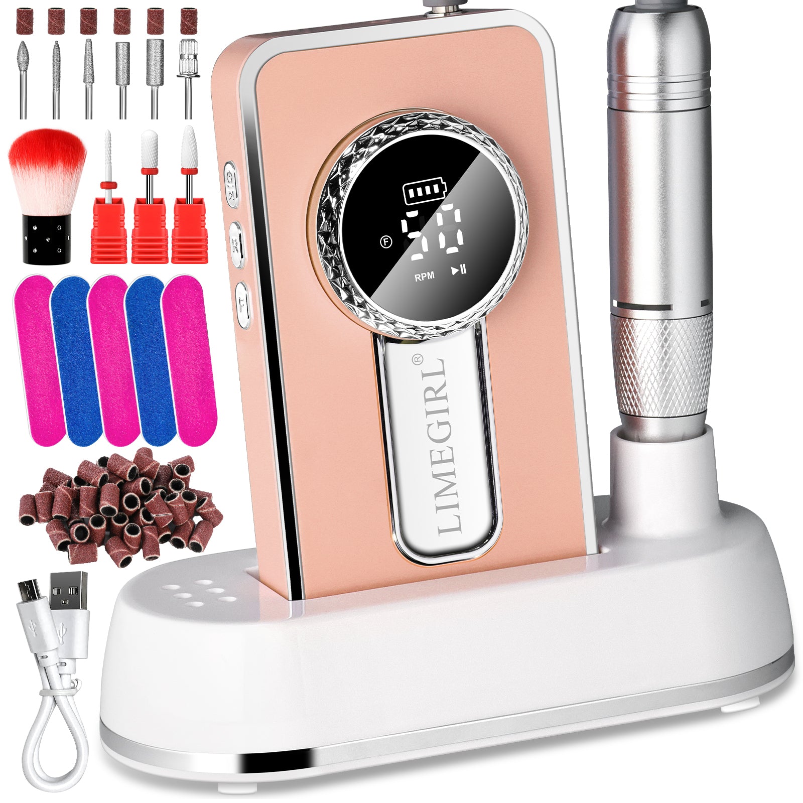45000RPM Rechargeable Electric Nail Drill Machine with LCD Display