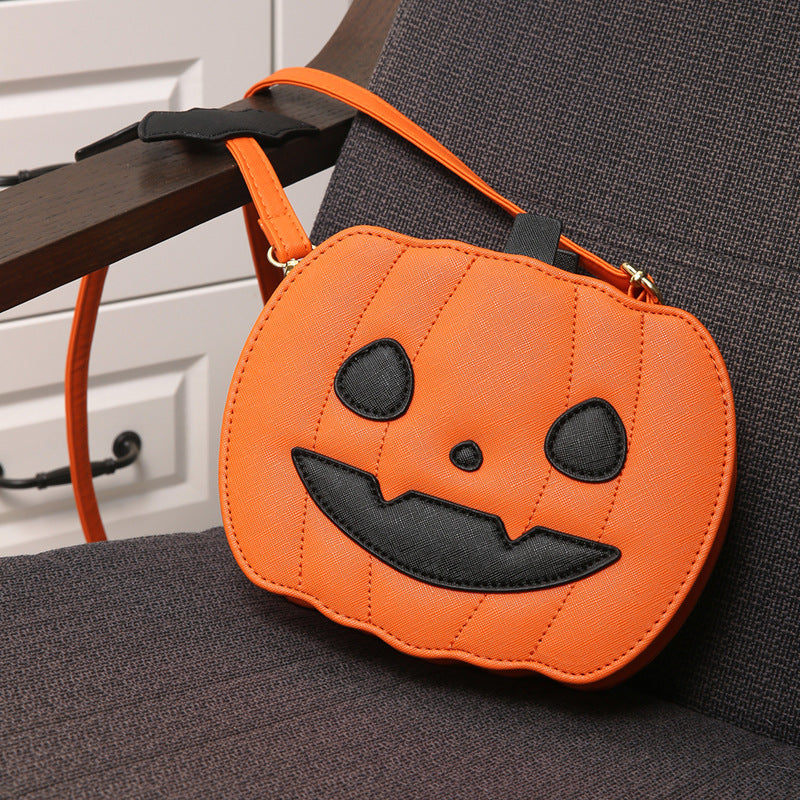 Halloween Pumpkin Cartoon Crossbody Bag with Bat Fun Shoulder Bag for Women