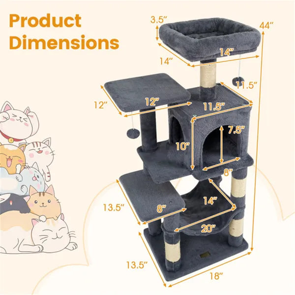 Premium Multi Level Cat Tree with Condo Hammock and Top Perch