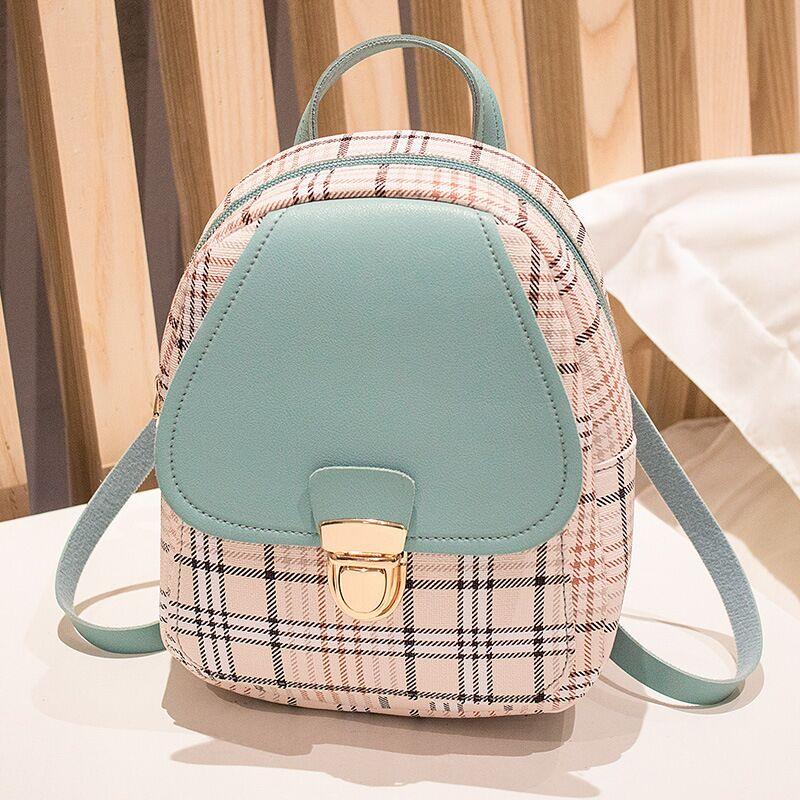 Ladies Check Lock Small Backpack One Shoulder Crossbody Handbag Coin Purse
