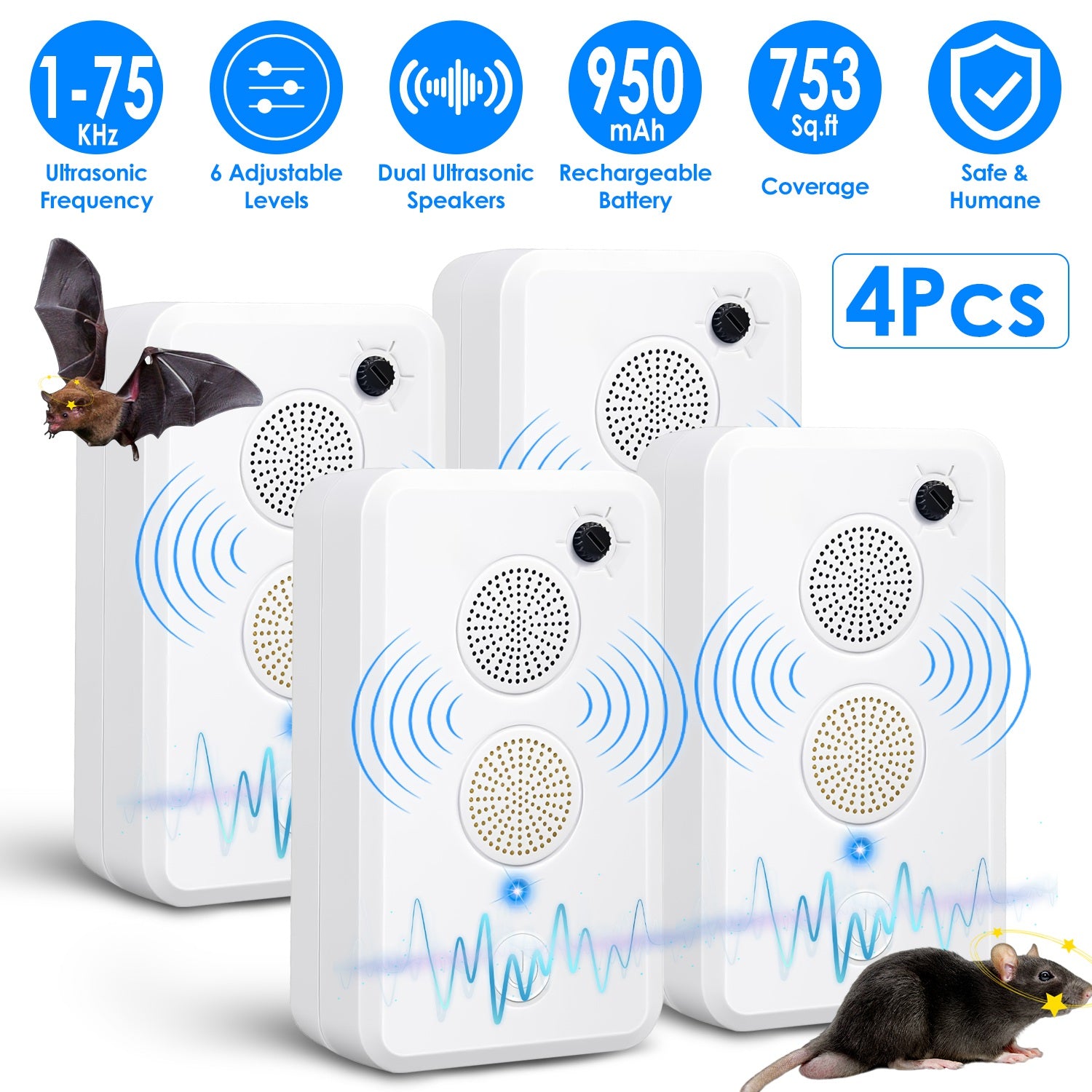 Ultrasonic Pest Repeller with Adjustable Frequency for Indoor and Outdoor Use