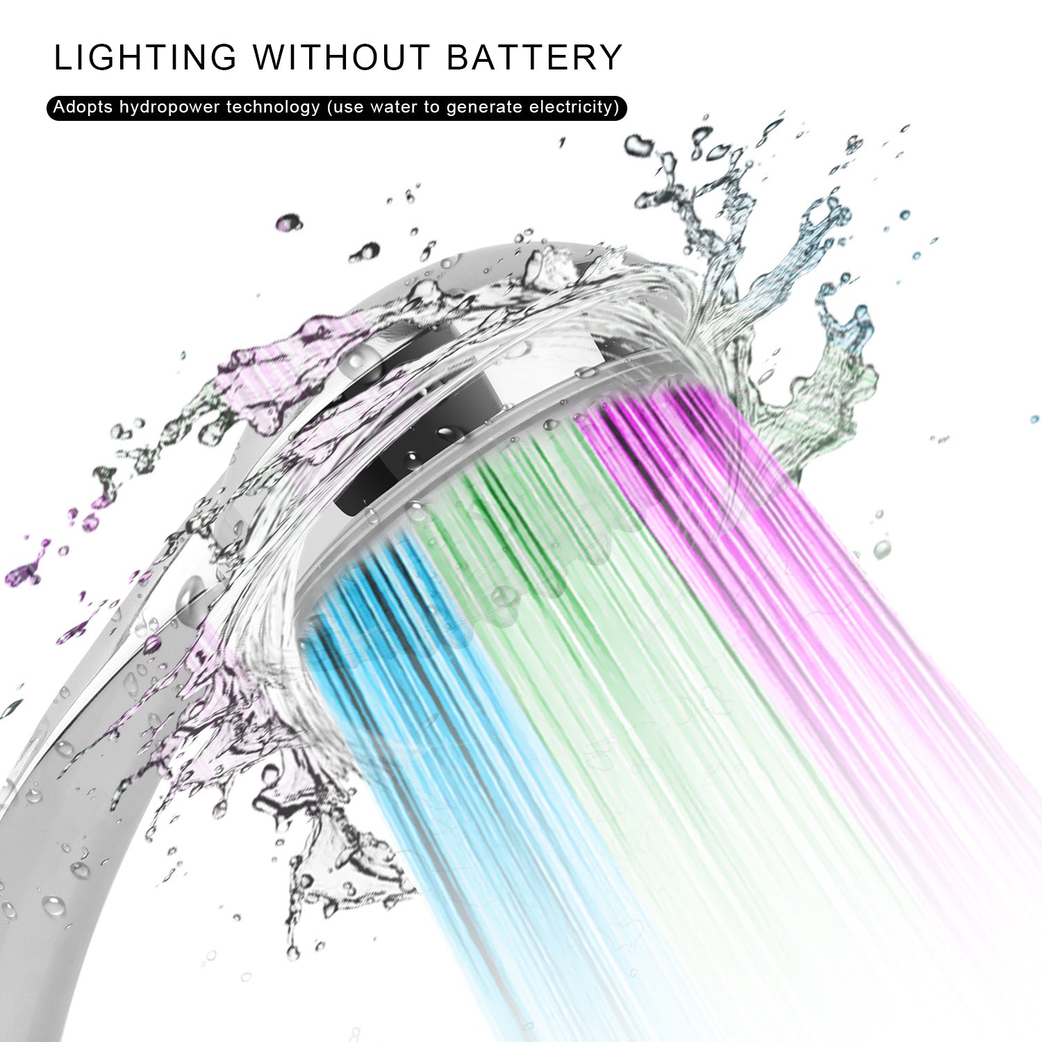 7 Color LED Hydropower Handheld Shower Head with Water Filter