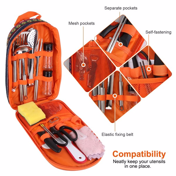 19 Piece Camping Cookware Set Portable Outdoor Cooking Kit