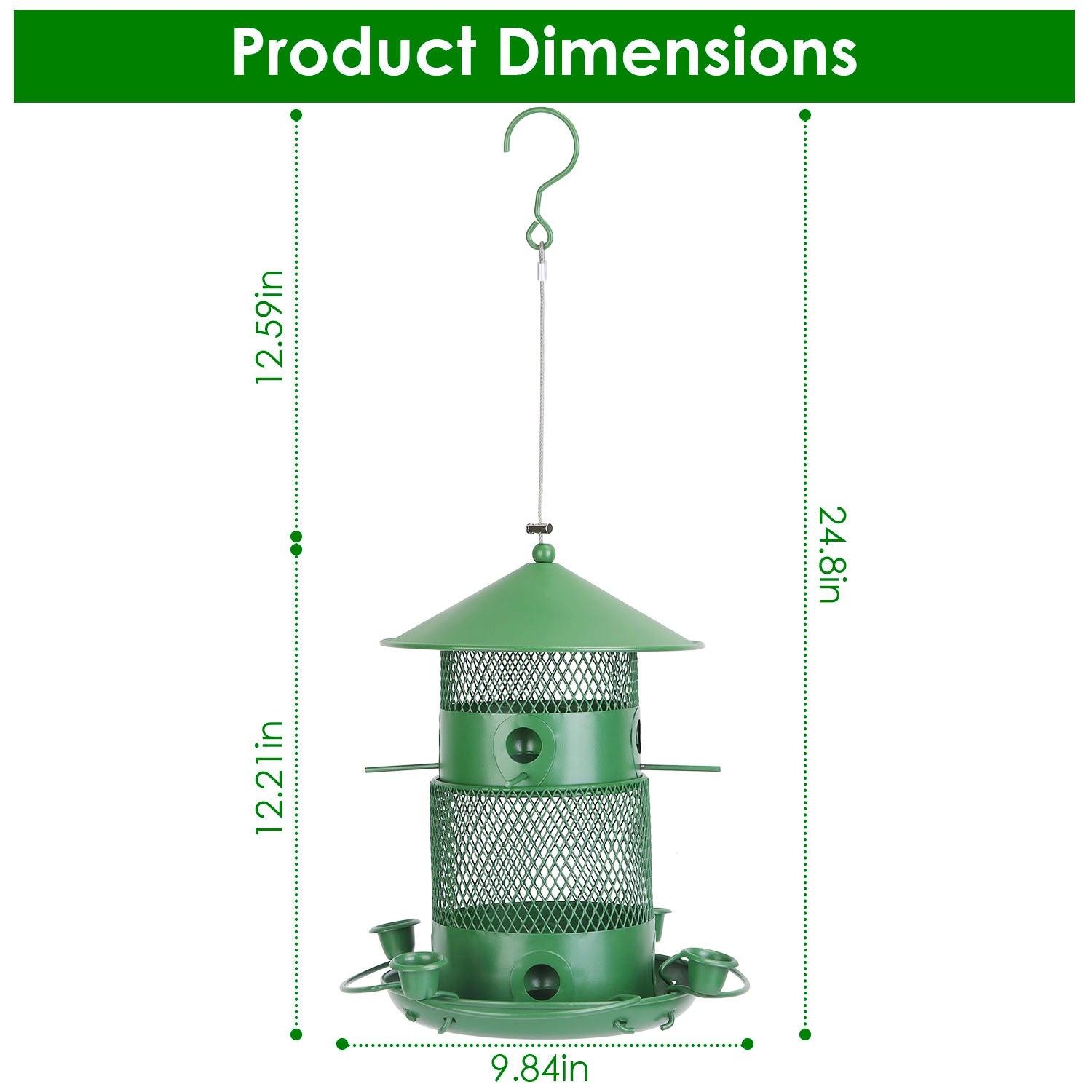 Large Squirrel Proof Hanging Bird Feeder Metal 6 Perch Garden
