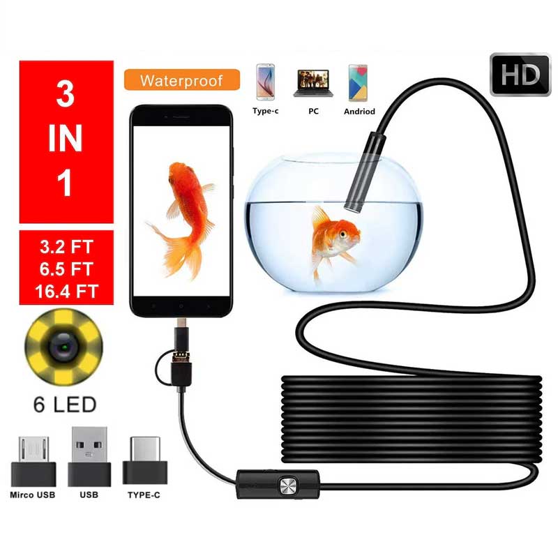 USB Endoscope Camera 5M Cable 6LED Borescope for Android