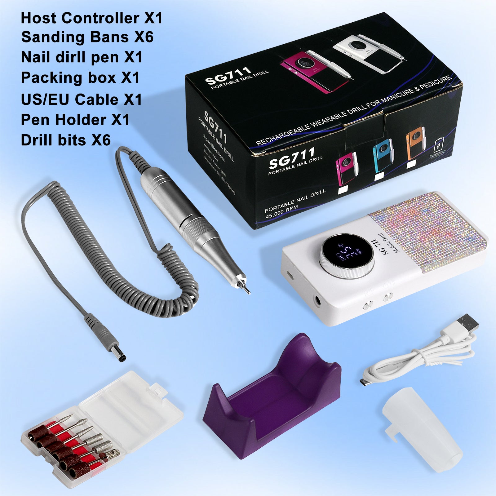 45000RPM Cordless Glitter Nail Drill Kit