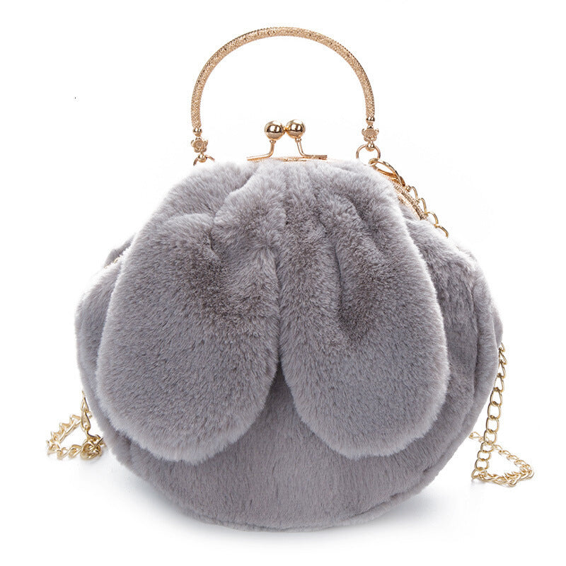 Plush Faux Fur Rabbit Ear Bag Cute Clip Shoulder Crossbody Style