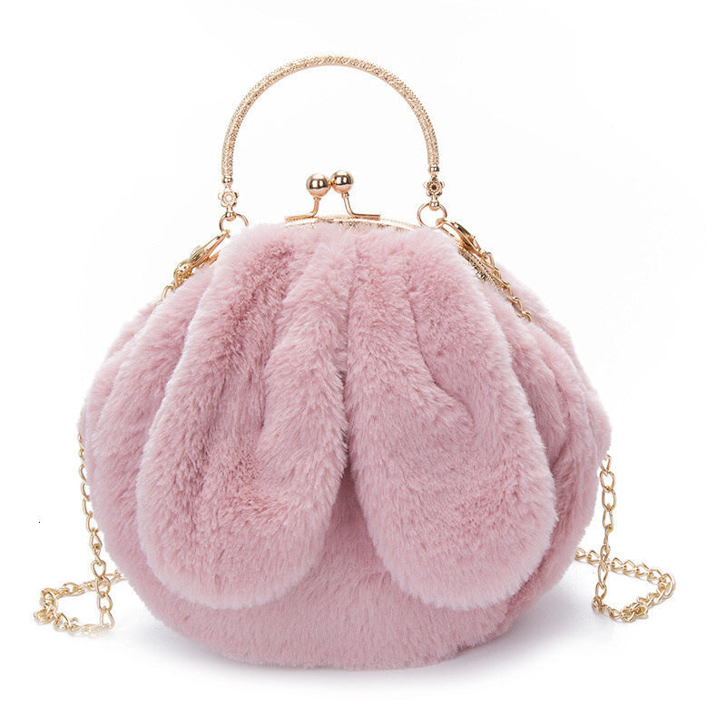Plush Faux Fur Rabbit Ear Bag Cute Clip Shoulder Crossbody Style
