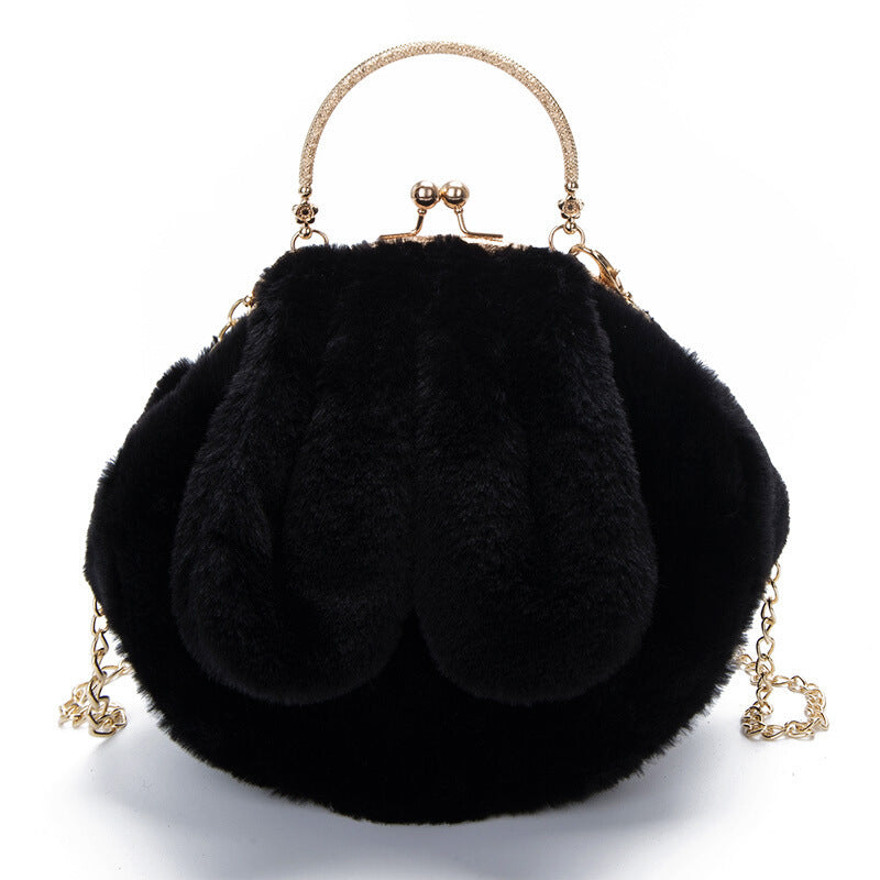 Plush Faux Fur Rabbit Ear Bag Cute Clip Shoulder Crossbody Style