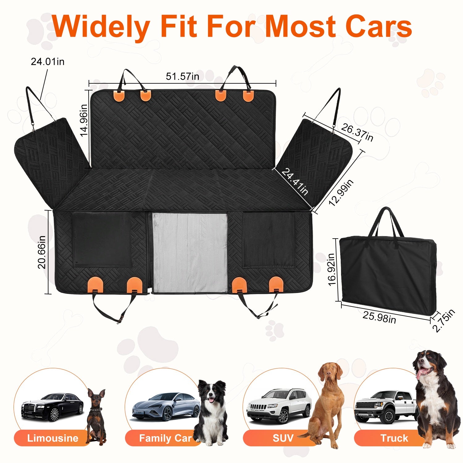 Waterproof Dog Car Seat Cover Hammock with Back Seat Extender