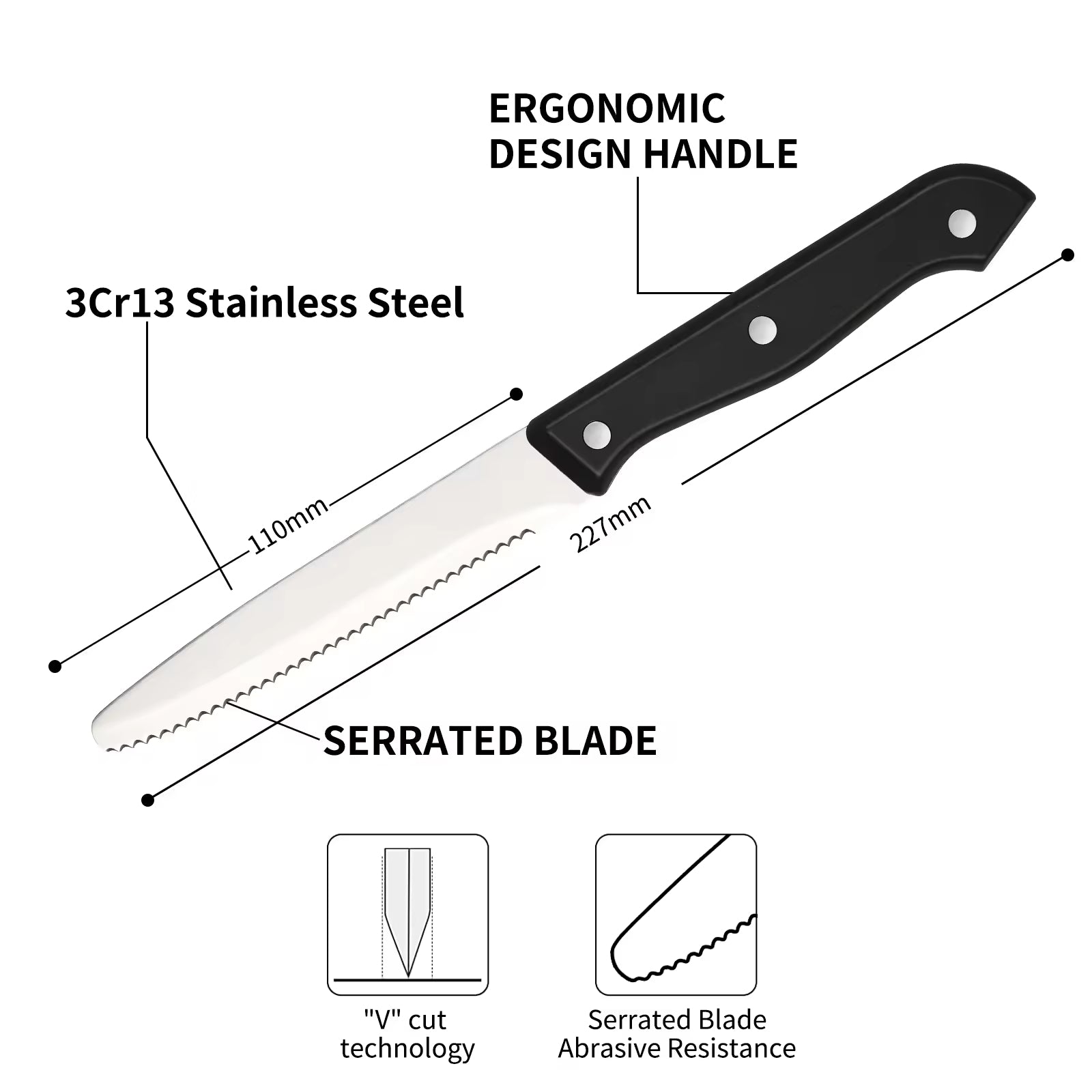 12 Piece Kitchen Knife Set High Carbon Steel Blades with ABS Handles