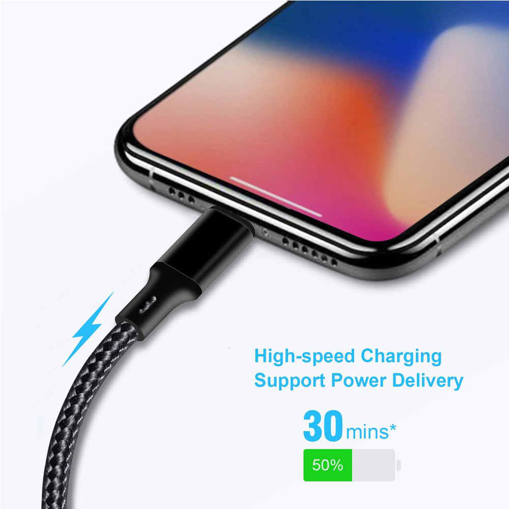 MFi Certified USB Cable Fast Charging Nylon Braided Black