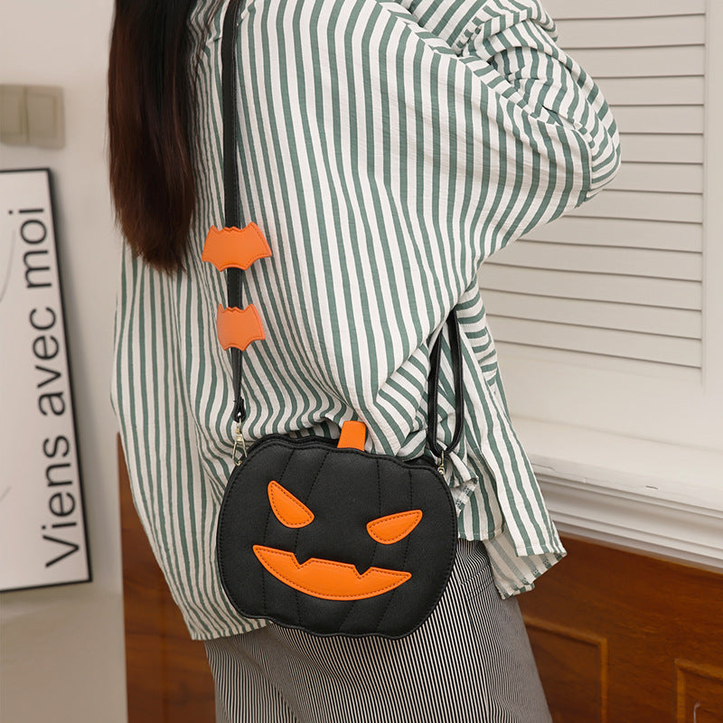 Halloween Pumpkin Cartoon Crossbody Bag with Bat Fun Shoulder Bag for Women