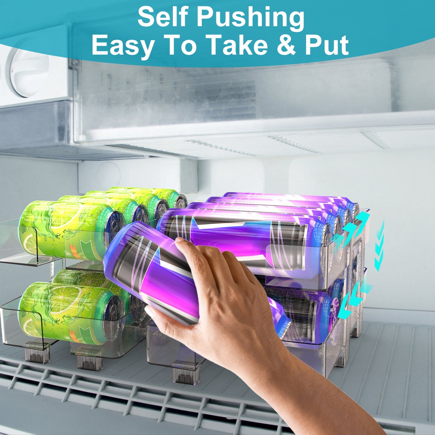 2 Pack Adjustable Soda Can Organizer 2 Tier Auto Rolling