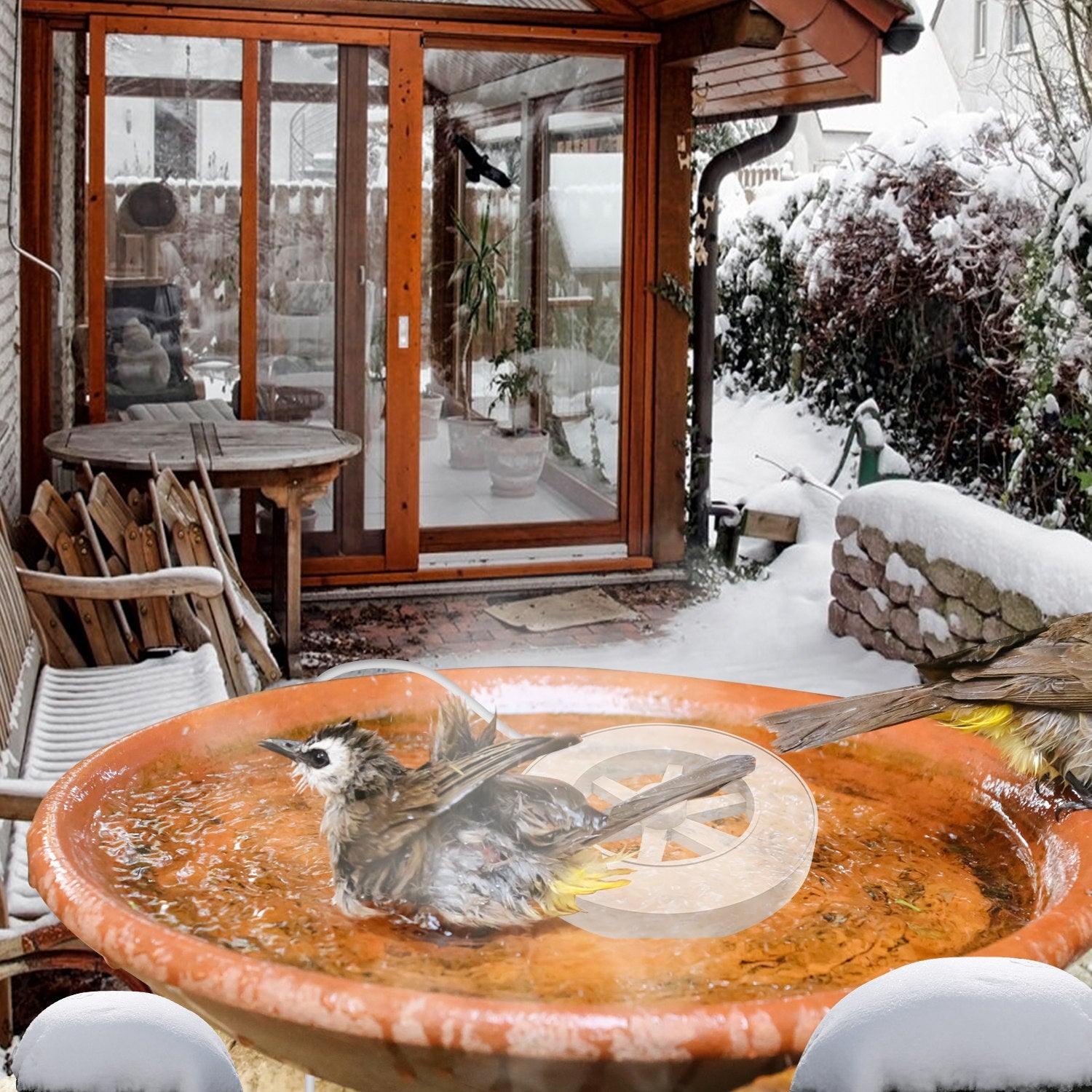 70W Bird Bath Heater Outdoor Winter Deicer Thermostat Safe